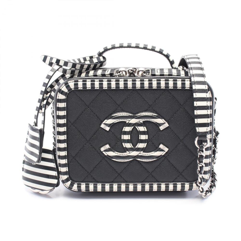 Chanel CC Figley Vanity Bag Shoulder Leather Black White